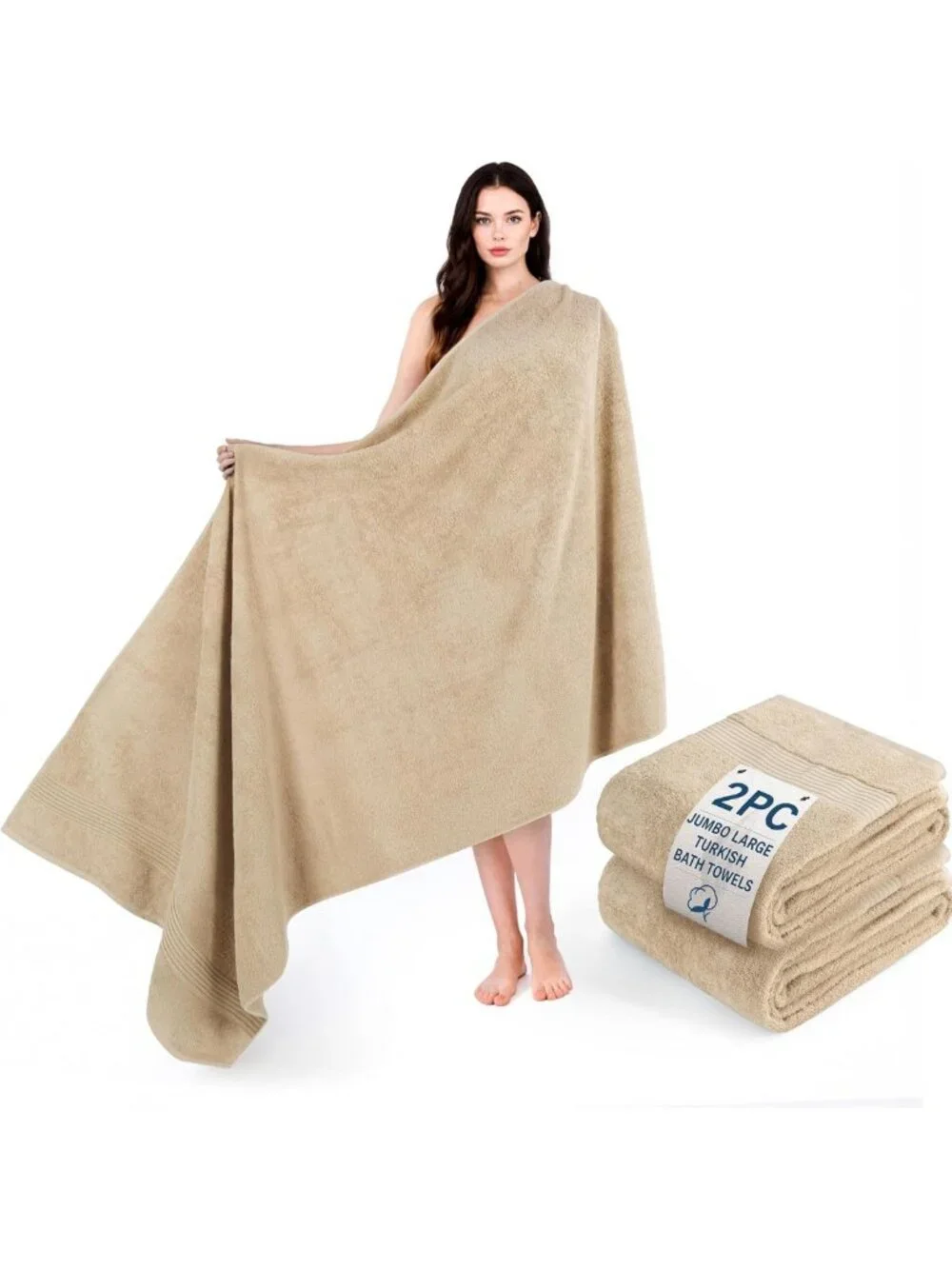 Soft Absorbent 100% Cotton Turkish Towel Set, Quick Dry Bath Sheets, 2 Piece